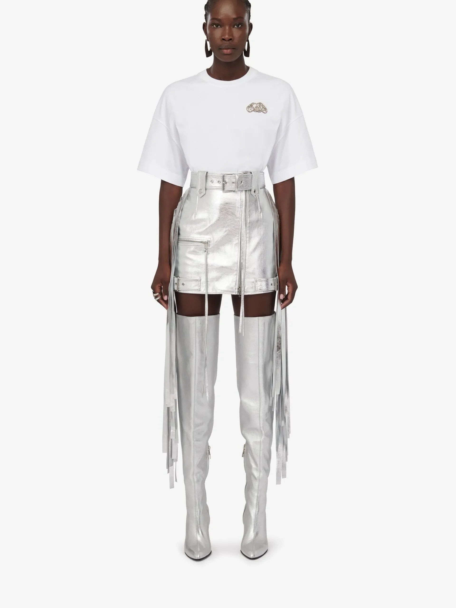 Best Alexander McQueen Women's Fringed Biker Mini Skirt in Silver