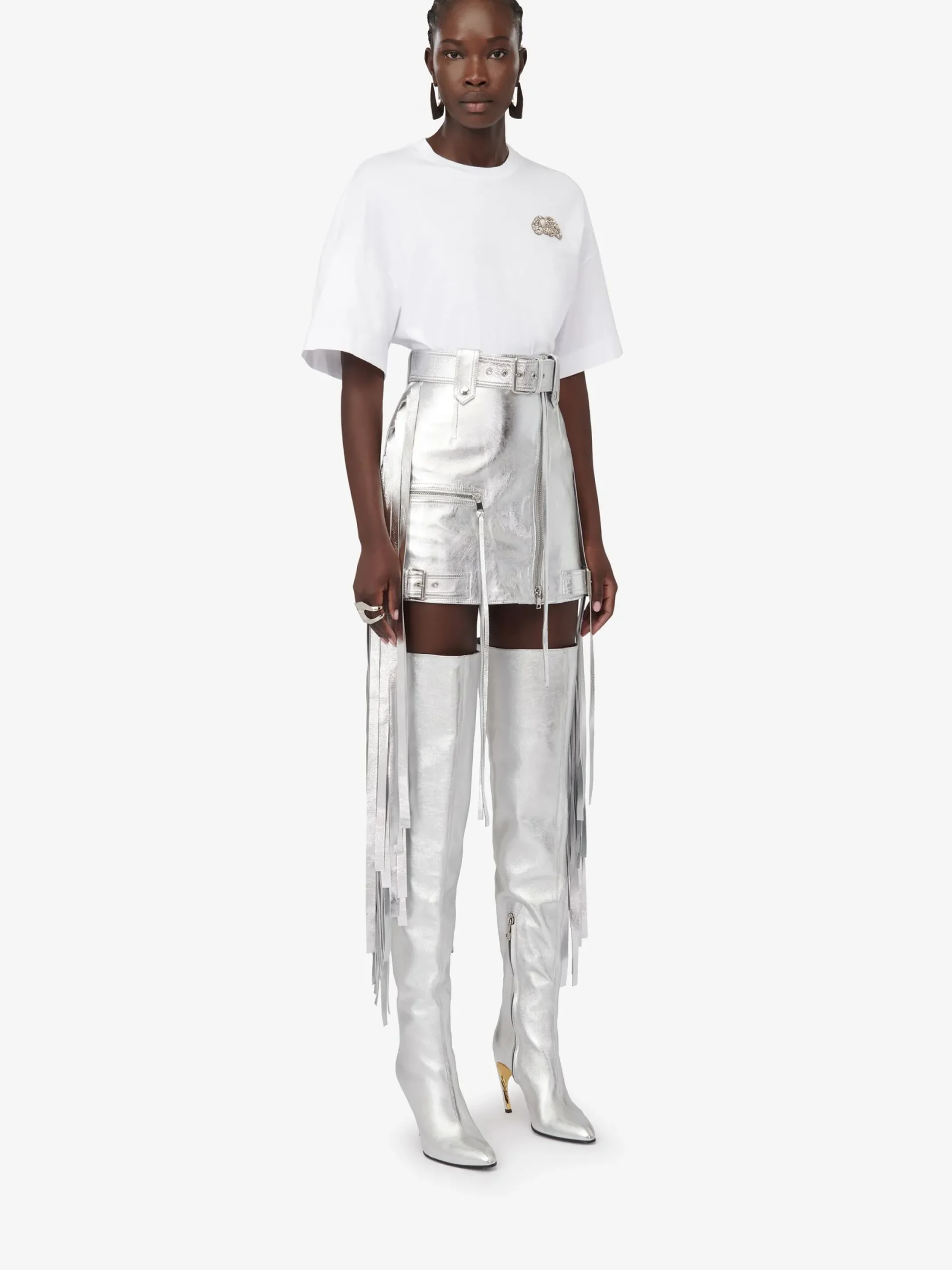 Best Alexander McQueen Women's Fringed Biker Mini Skirt in Silver