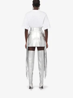 Best Alexander McQueen Women's Fringed Biker Mini Skirt in Silver