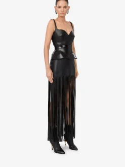 Cheap Alexander McQueen Women's Fringed Leather Pencil Dress in Black