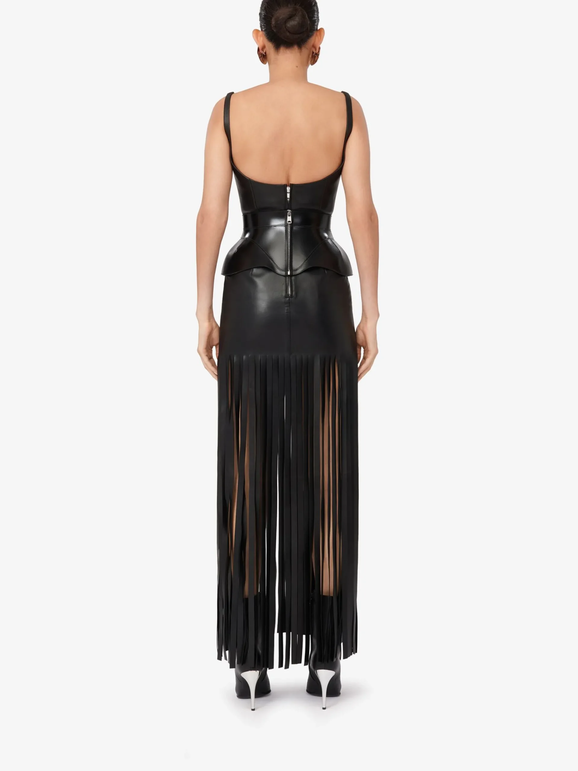 Cheap Alexander McQueen Women's Fringed Leather Pencil Dress in Black
