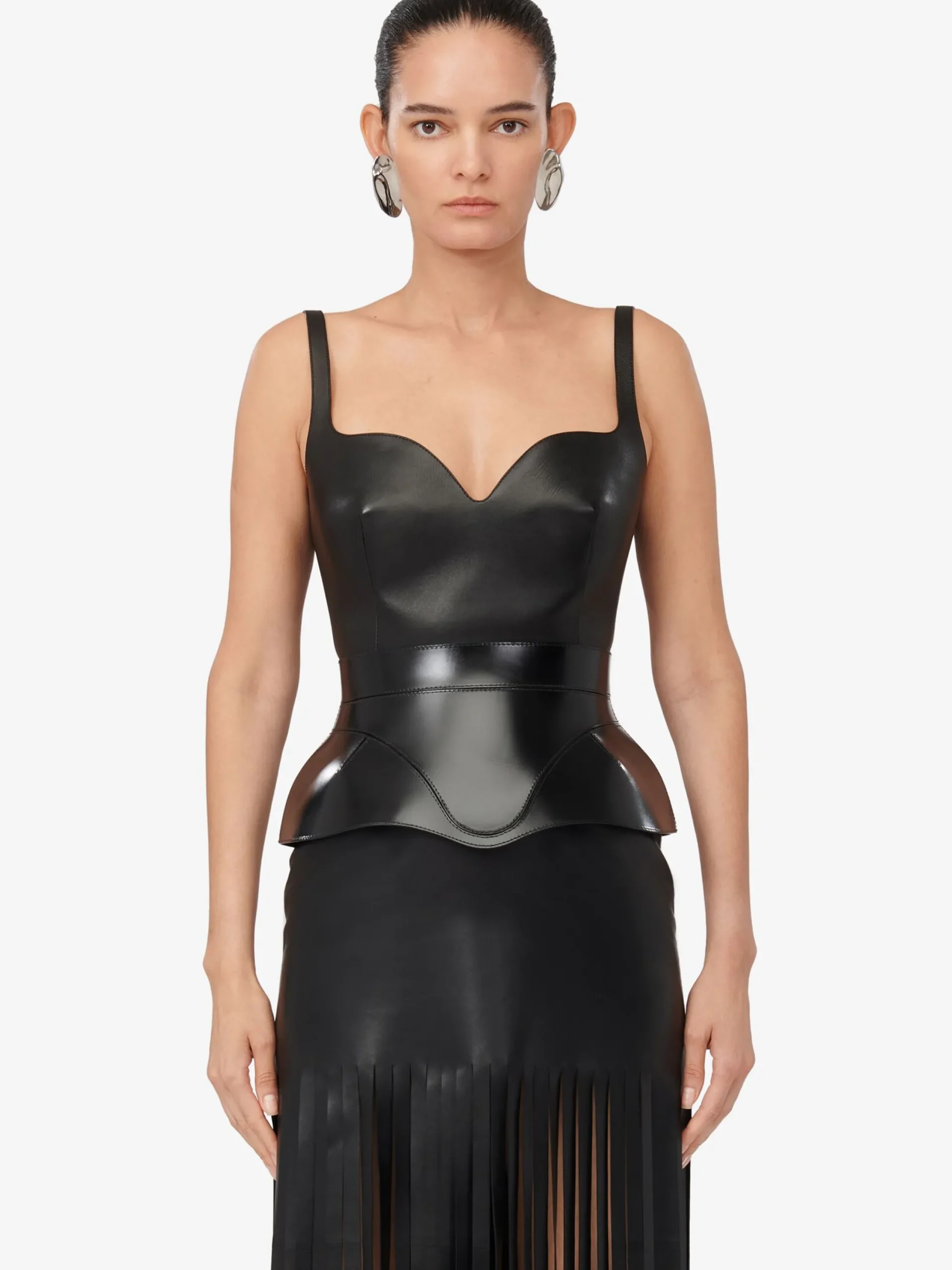 Cheap Alexander McQueen Women's Fringed Leather Pencil Dress in Black