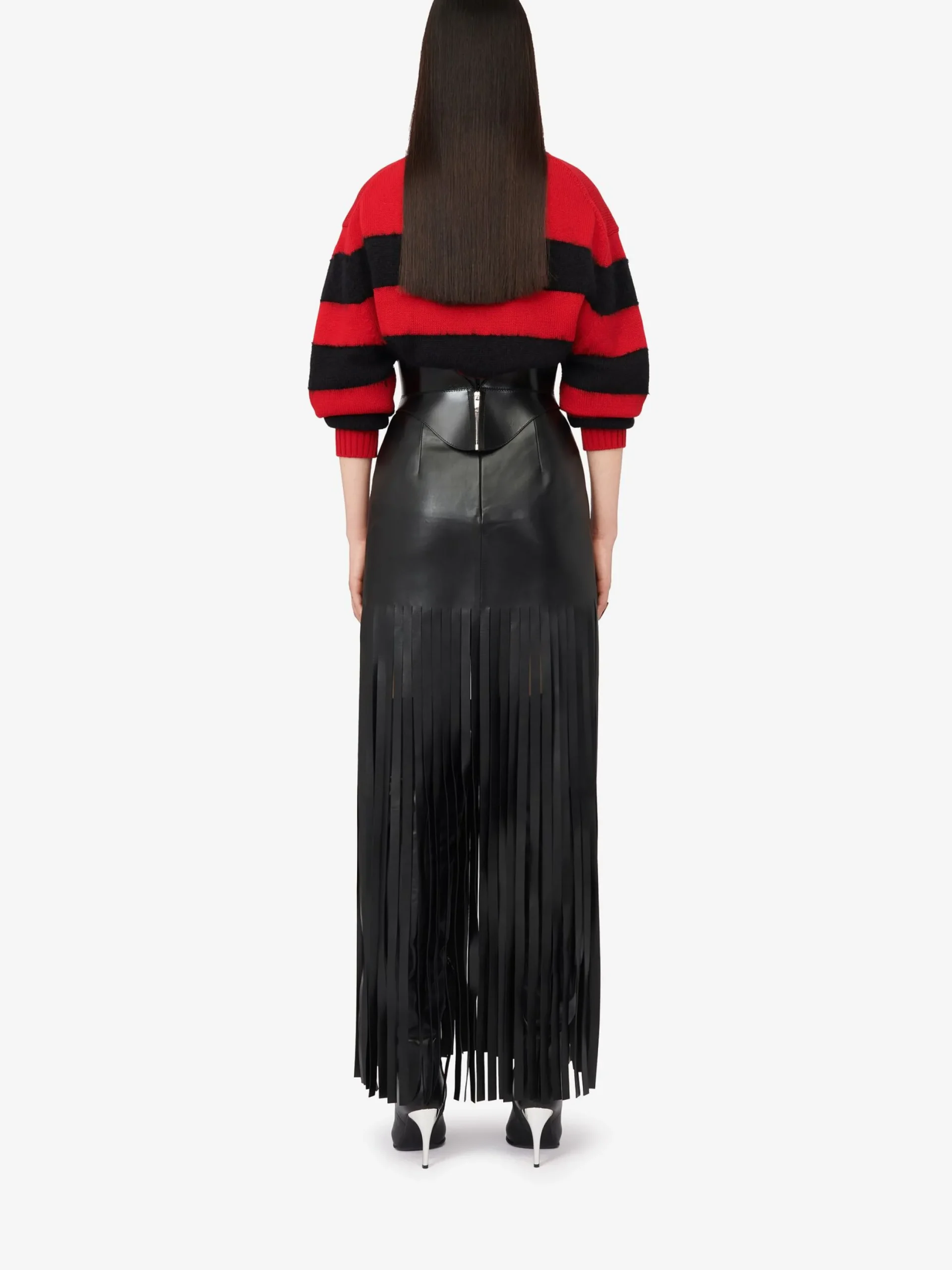 Best Alexander McQueen Women's Fringed Leather Skirt in Black