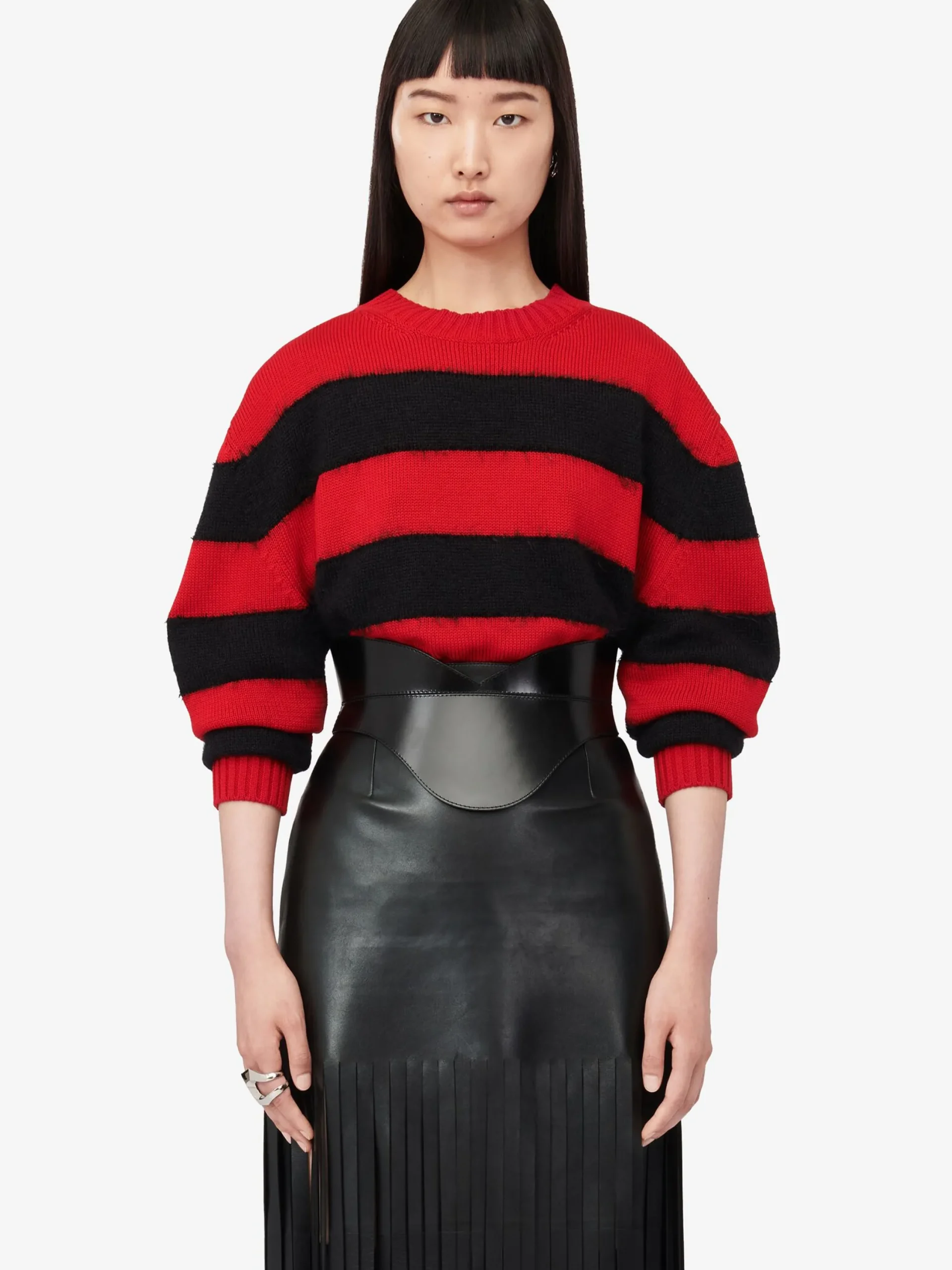 Best Alexander McQueen Women's Fringed Leather Skirt in Black