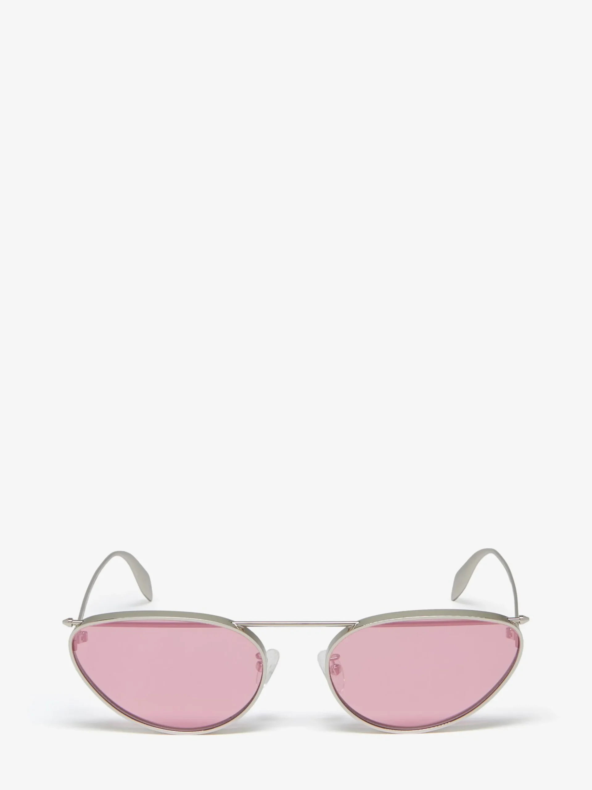 Shop Alexander McQueen Women's Front Piercing Cat-eye Sunglasses in Silver/Pink
