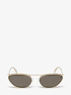 New Alexander McQueen Women's Front Piercing Cat-eye Sunglasses in Light Gold/Smoke
