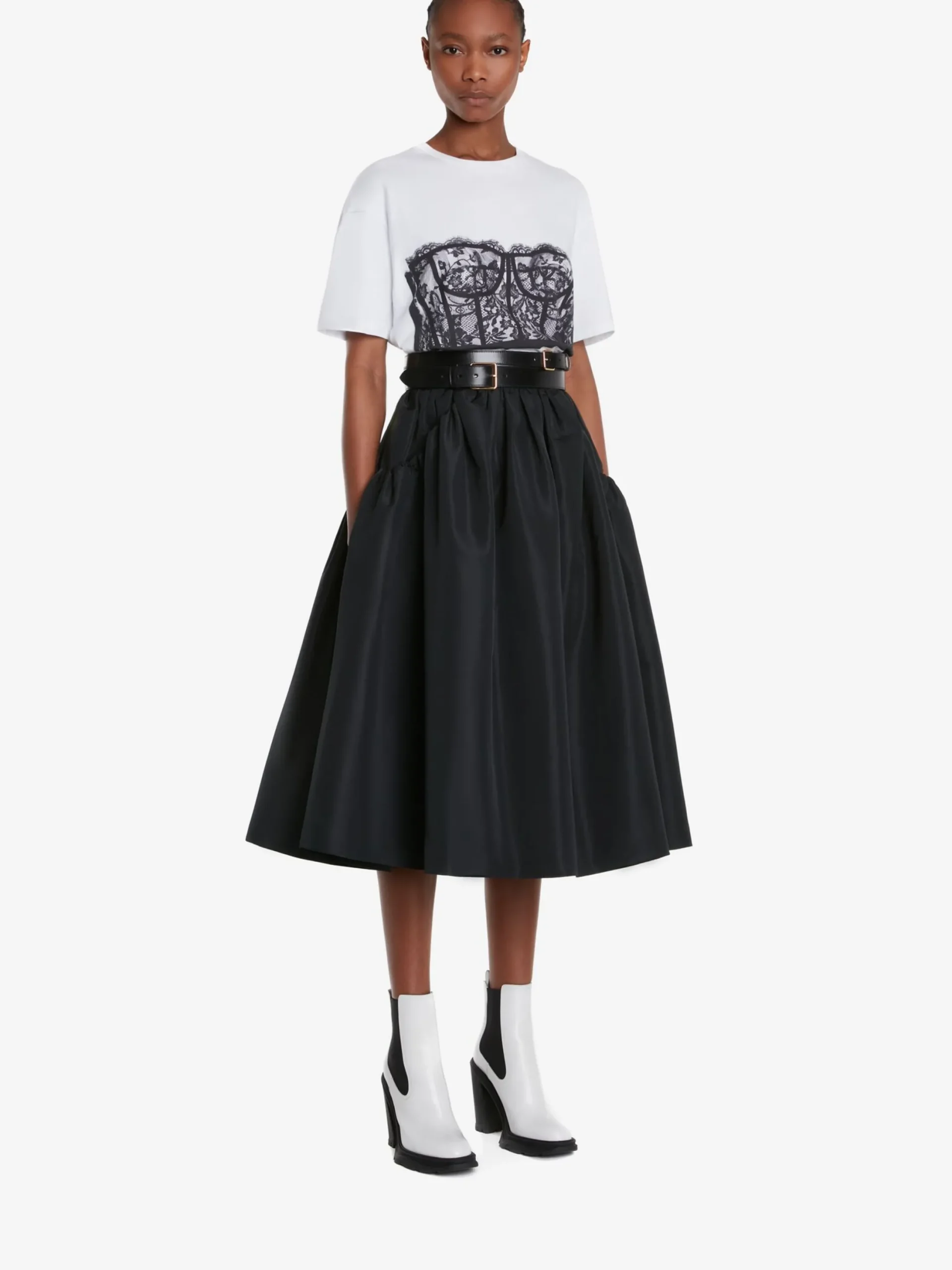 Cheap Alexander McQueen Women's Gathered Midi Skirt in Black