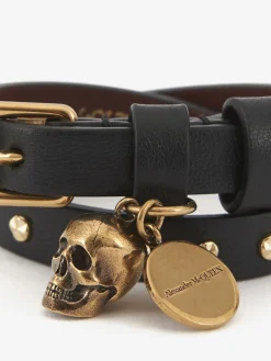Fashion Alexander McQueen Women's Hammered Studs Double-wrap Bracelet in Black