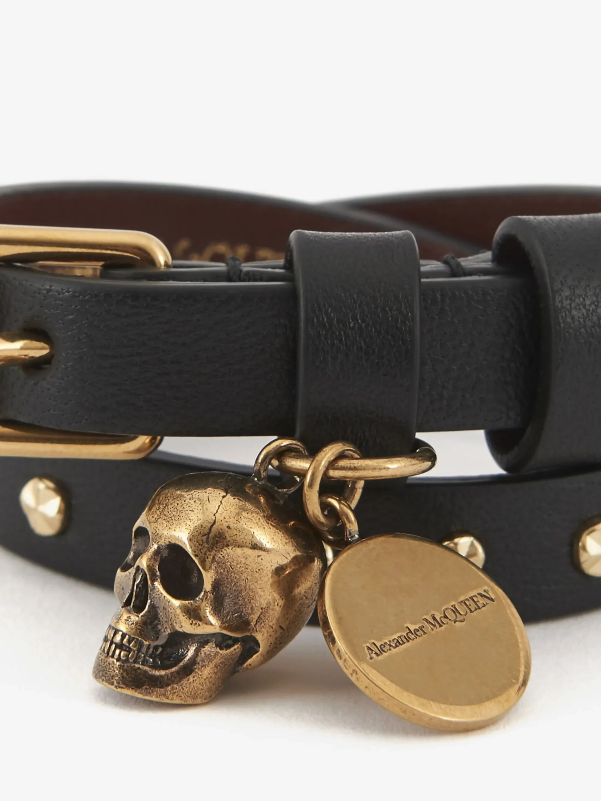 Fashion Alexander McQueen Women's Hammered Studs Double-wrap Bracelet in Black