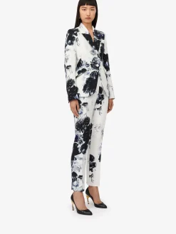 Sale Alexander McQueen Women's High-waisted Cigarette Trousers in White/Black/Electric Blue