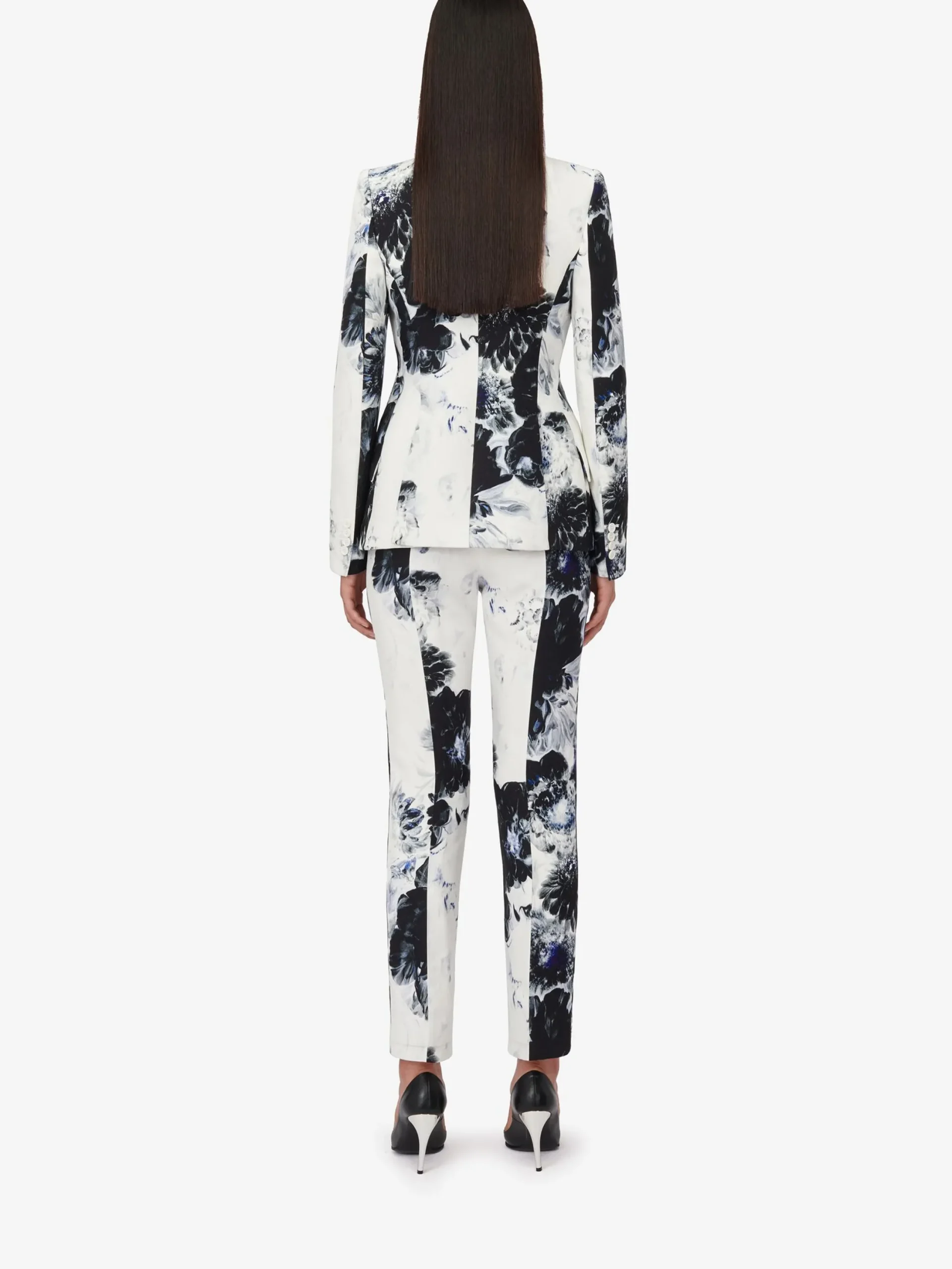 Sale Alexander McQueen Women's High-waisted Cigarette Trousers in White/Black/Electric Blue