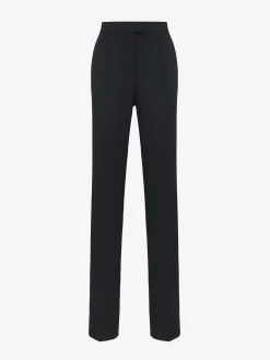 Best Sale Alexander McQueen Women's High-waisted Cigarette Trousers in Black
