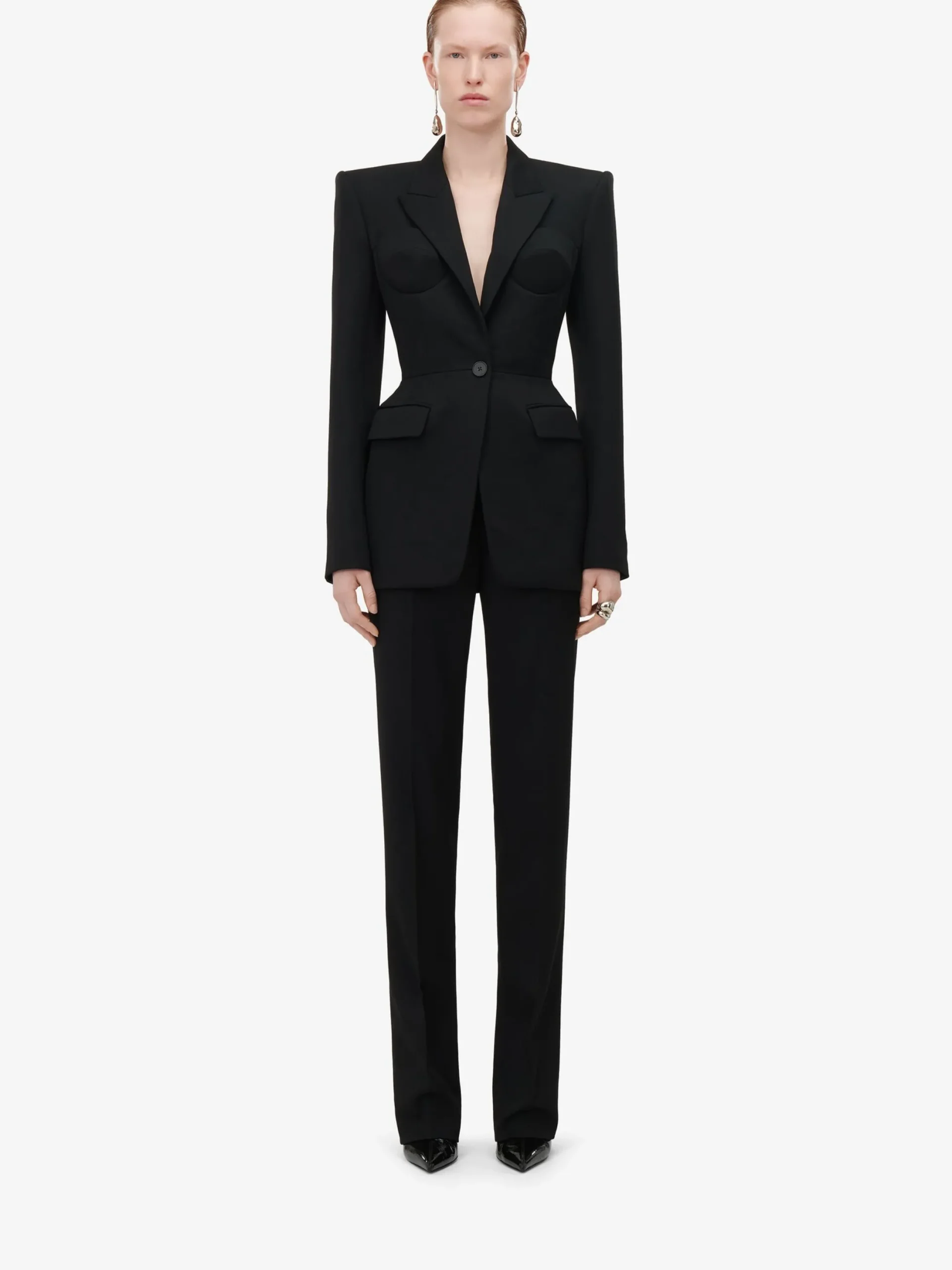 Best Sale Alexander McQueen Women's High-waisted Cigarette Trousers in Black