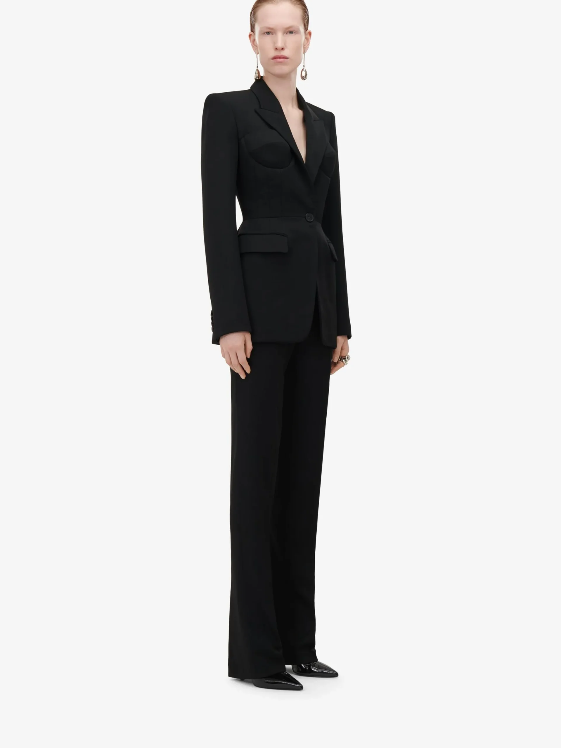 Best Sale Alexander McQueen Women's High-waisted Cigarette Trousers in Black