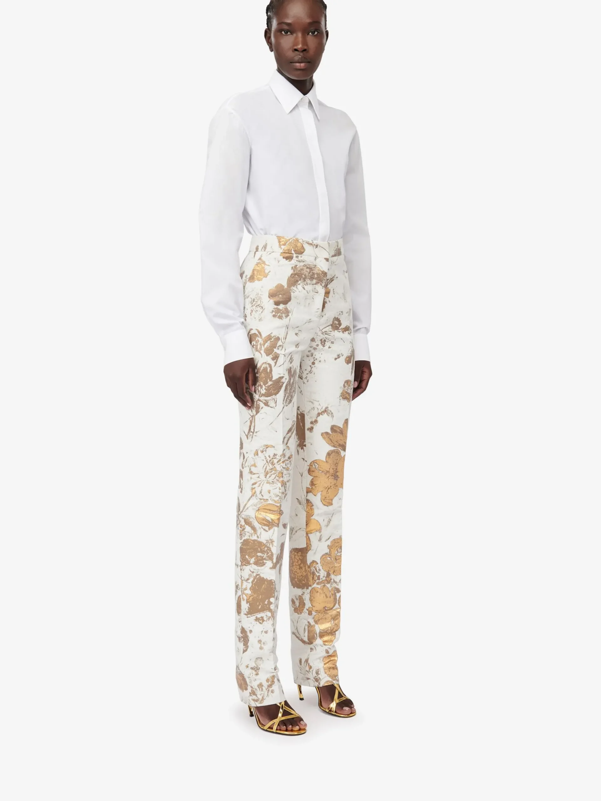Fashion Alexander McQueen Women's High-waisted Cigarette Trousers in Gold