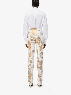 Fashion Alexander McQueen Women's High-waisted Cigarette Trousers in Gold