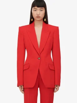 Shop Alexander McQueen Women's High-waisted Cigarette Trousers in Lust Red