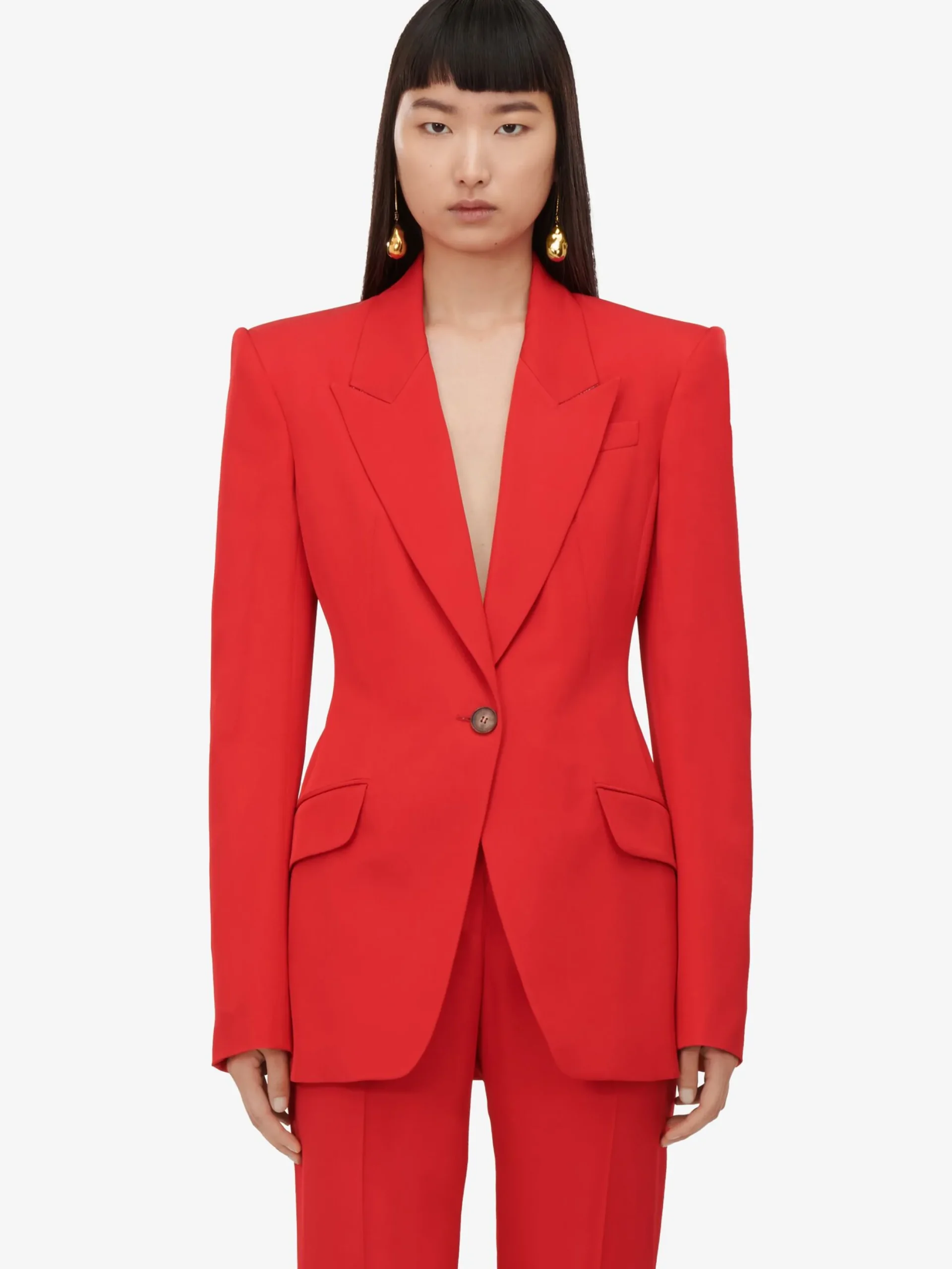 Shop Alexander McQueen Women's High-waisted Cigarette Trousers in Lust Red
