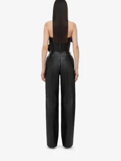 Best Alexander McQueen Women's High-waisted Leather Trousers in Black