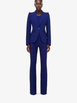 Store Alexander McQueen Women's High-waisted Narrow Bootcut Trousers in Electric Navy