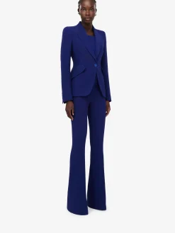 Store Alexander McQueen Women's High-waisted Narrow Bootcut Trousers in Electric Navy