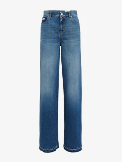 Best Alexander McQueen Women's High-waisted Wide Leg Jeans in Washed Blue