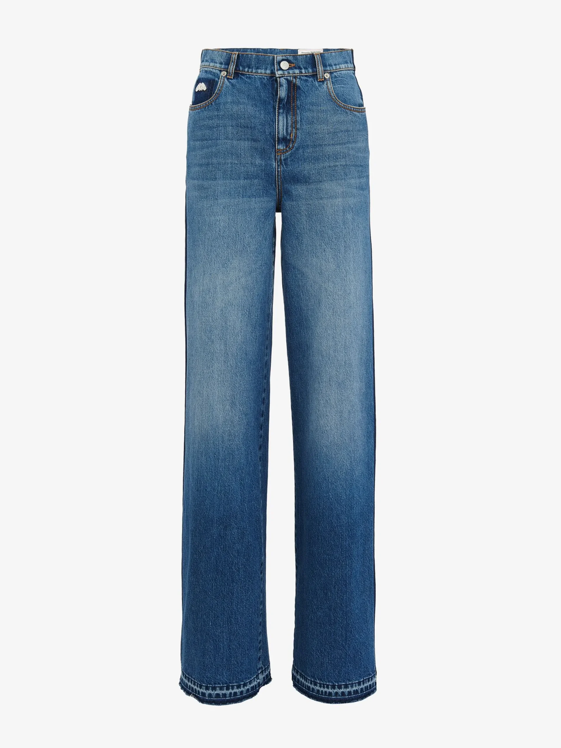 Best Alexander McQueen Women's High-waisted Wide Leg Jeans in Washed Blue