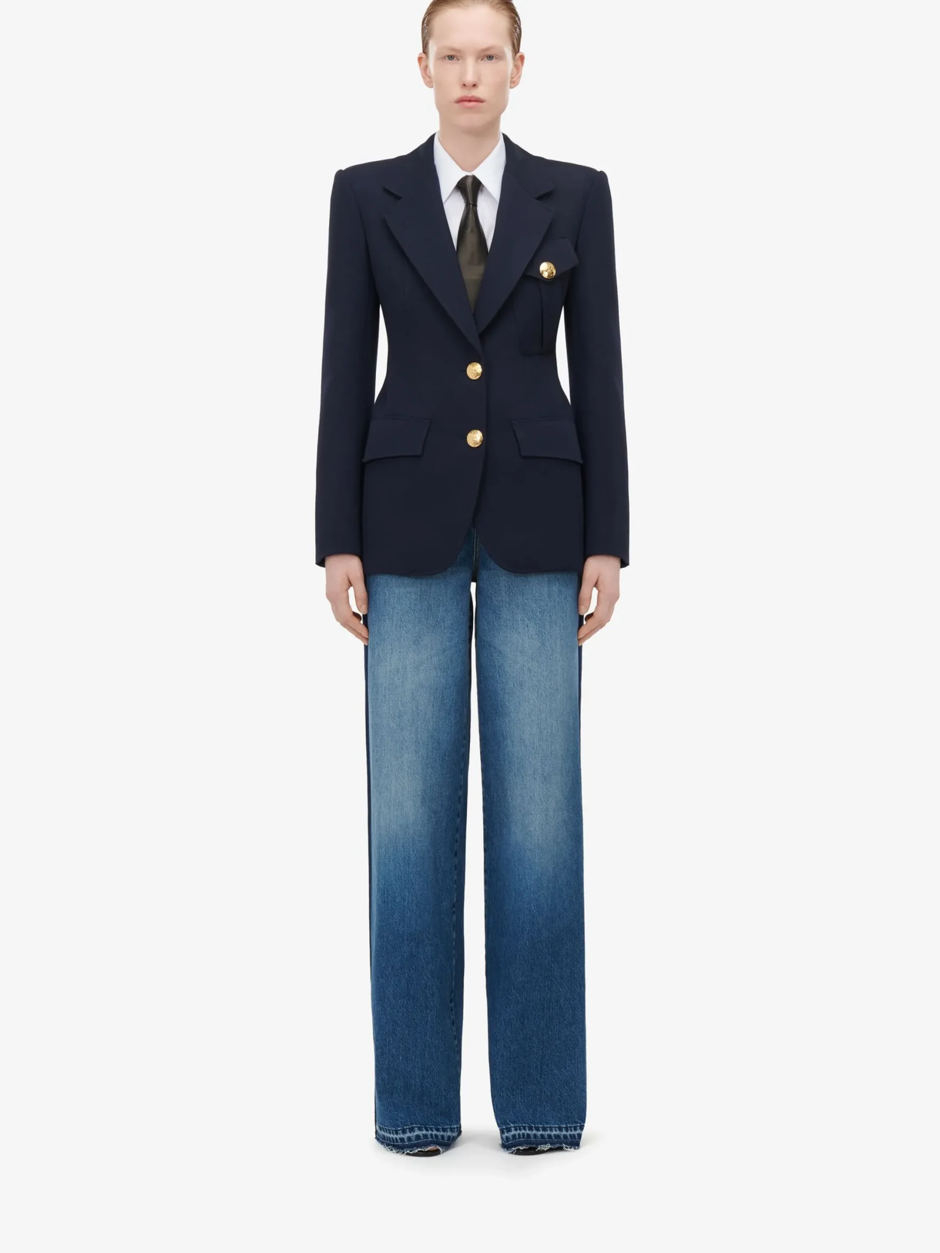 Best Alexander McQueen Women's High-waisted Wide Leg Jeans in Washed Blue