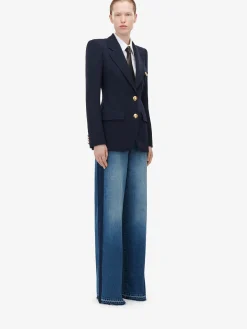 Best Alexander McQueen Women's High-waisted Wide Leg Jeans in Washed Blue
