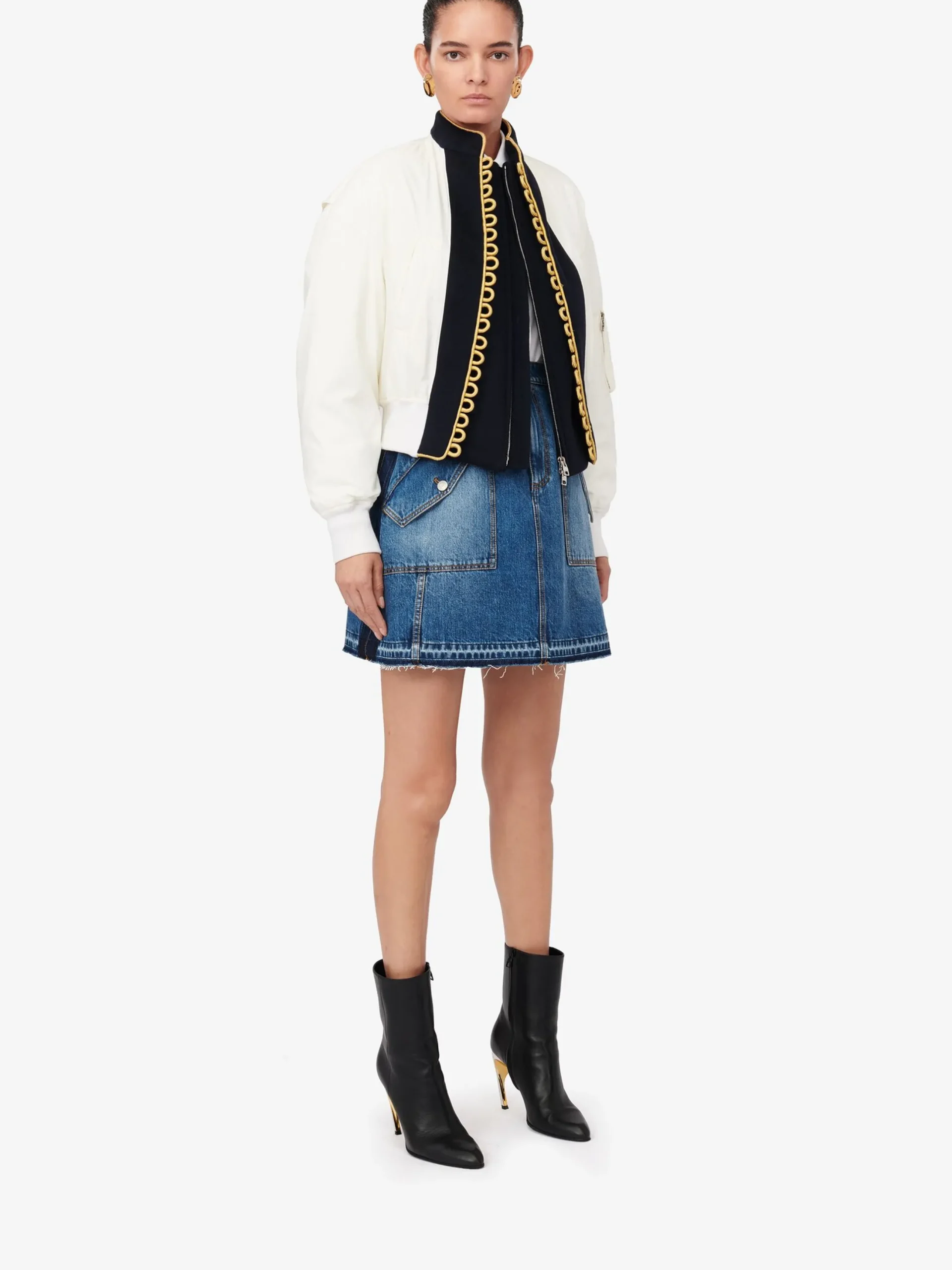 Discount Alexander McQueen Women's Hybrid Military Bomber Jacket in Ivory