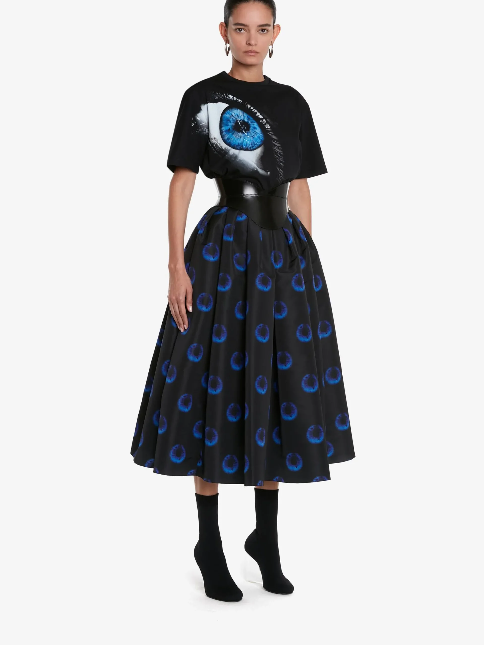 Clearance Alexander McQueen Women's Iris Oversized T-shirt in Black/Galactic Blue
