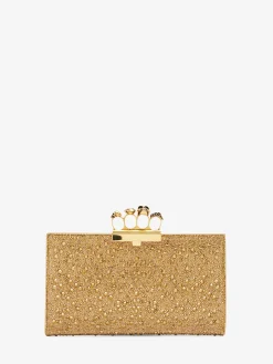 Shop Alexander McQueen Women's Jewelled Flat Pouch in Gold