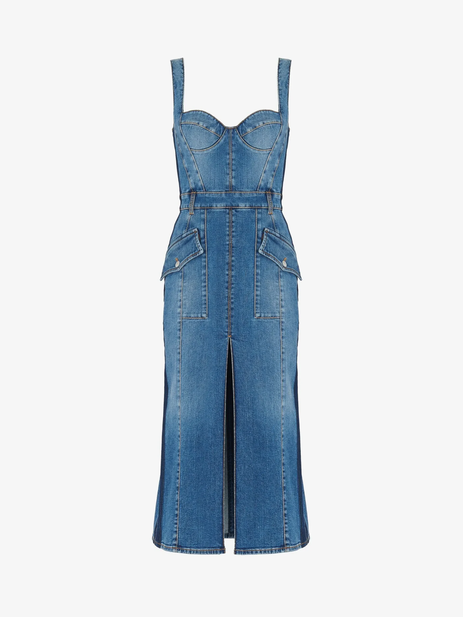 Discount Alexander McQueen Women's Kickback Denim Dress in Washed Blue