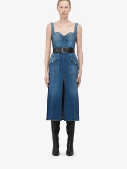 Discount Alexander McQueen Women's Kickback Denim Dress in Washed Blue