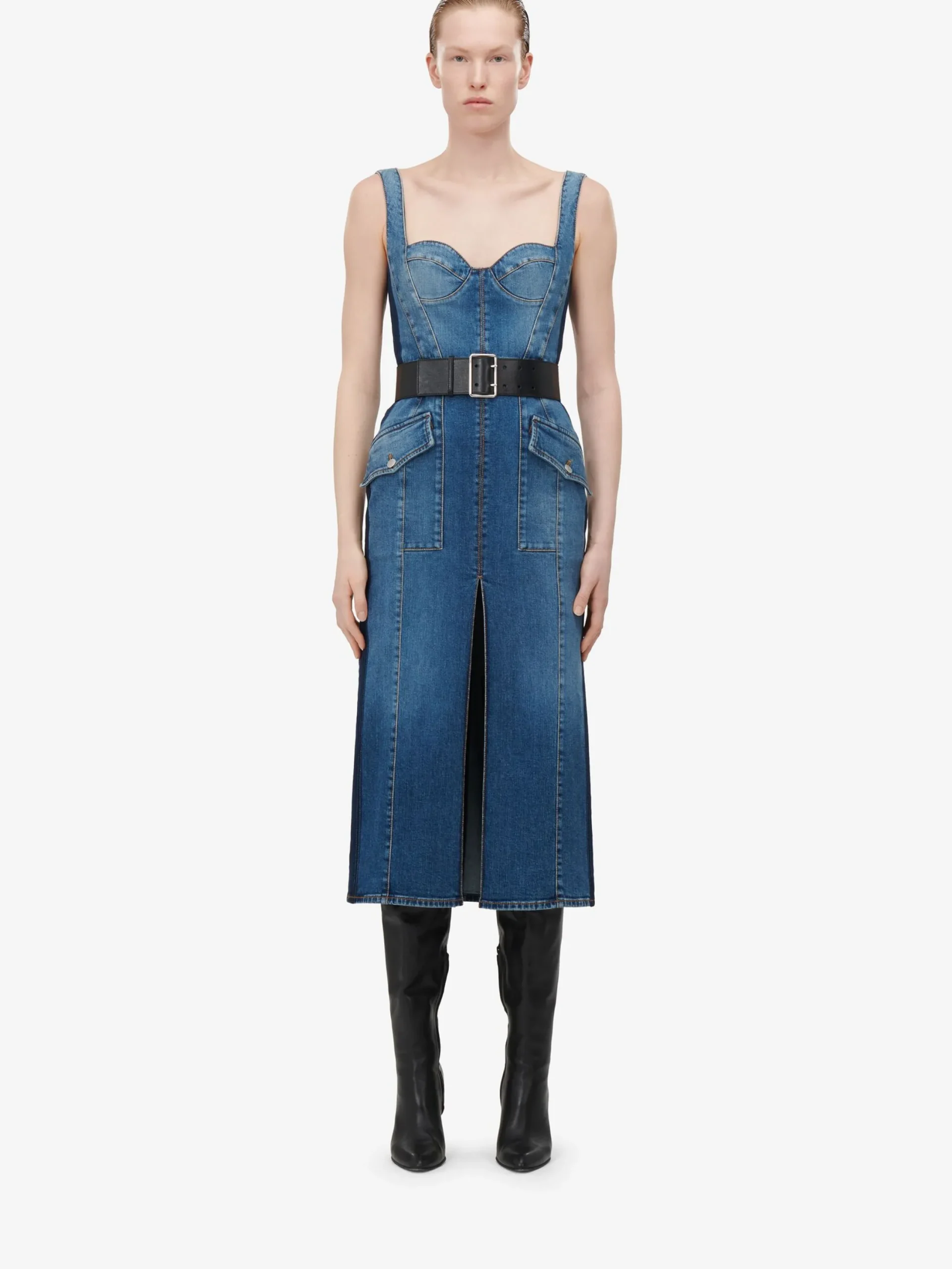 Discount Alexander McQueen Women's Kickback Denim Dress in Washed Blue