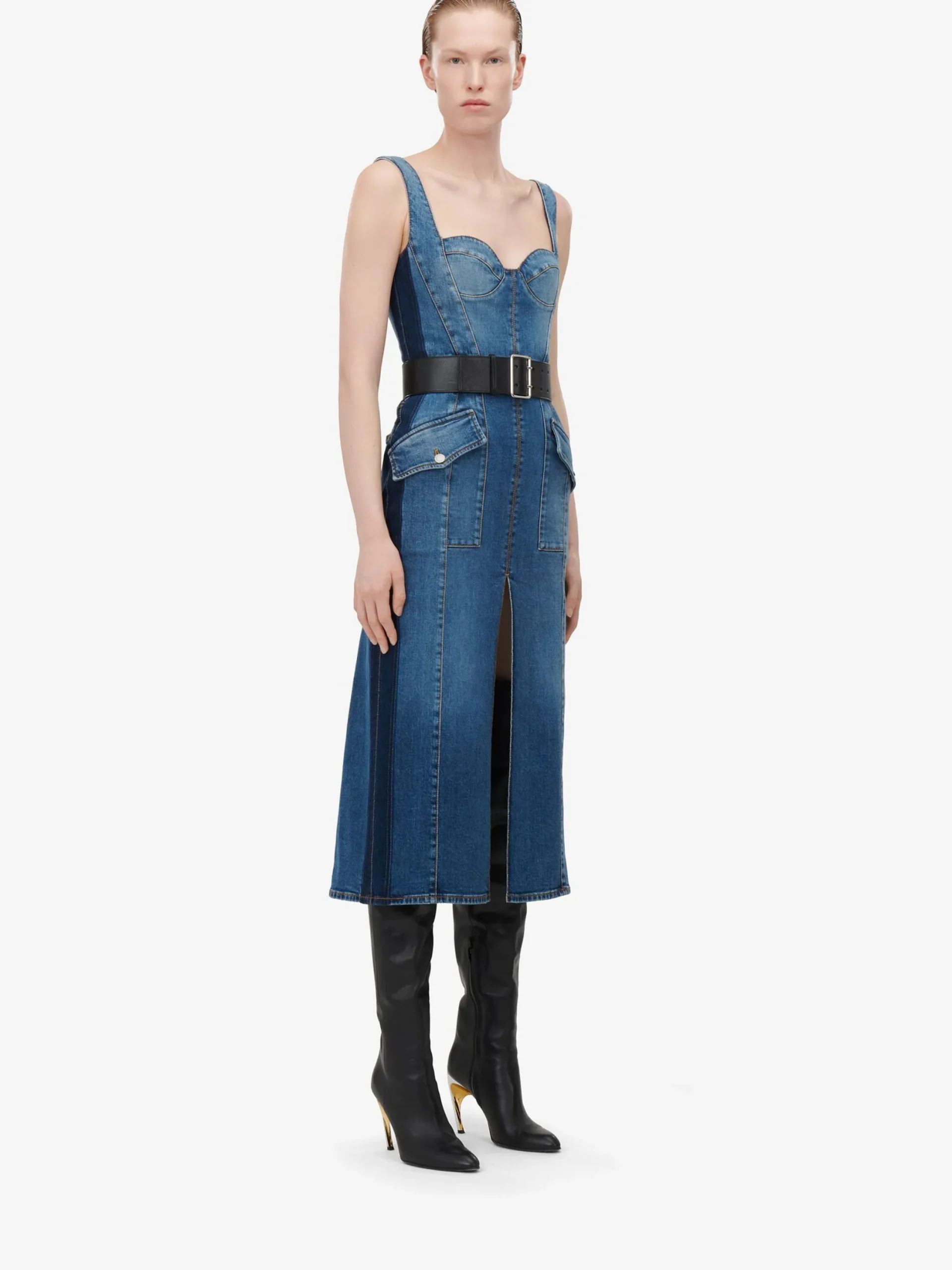 Discount Alexander McQueen Women's Kickback Denim Dress in Washed Blue
