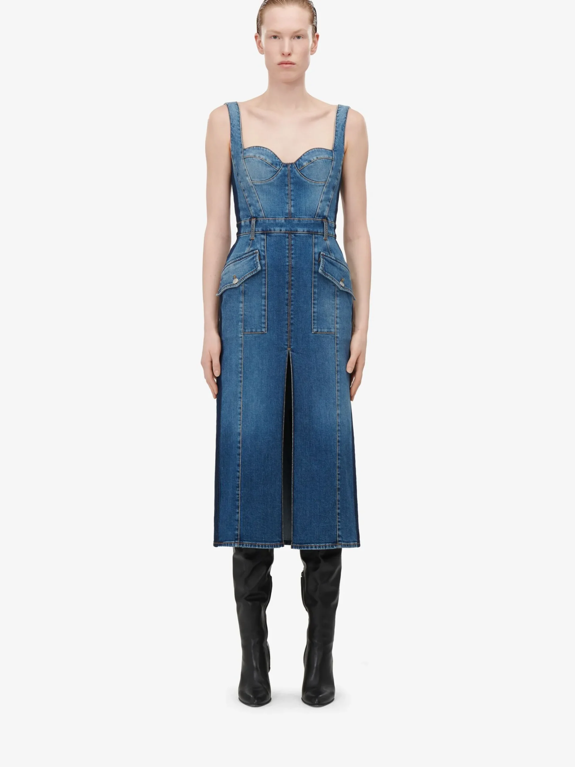 Discount Alexander McQueen Women's Kickback Denim Dress in Washed Blue
