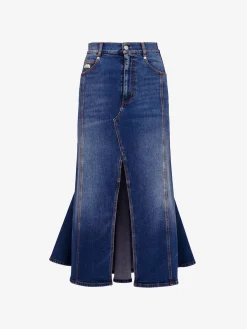 Shop Alexander McQueen Women's Kickback Denim Skirt in Washed Blue