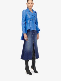 Shop Alexander McQueen Women's Kickback Denim Skirt in Washed Blue