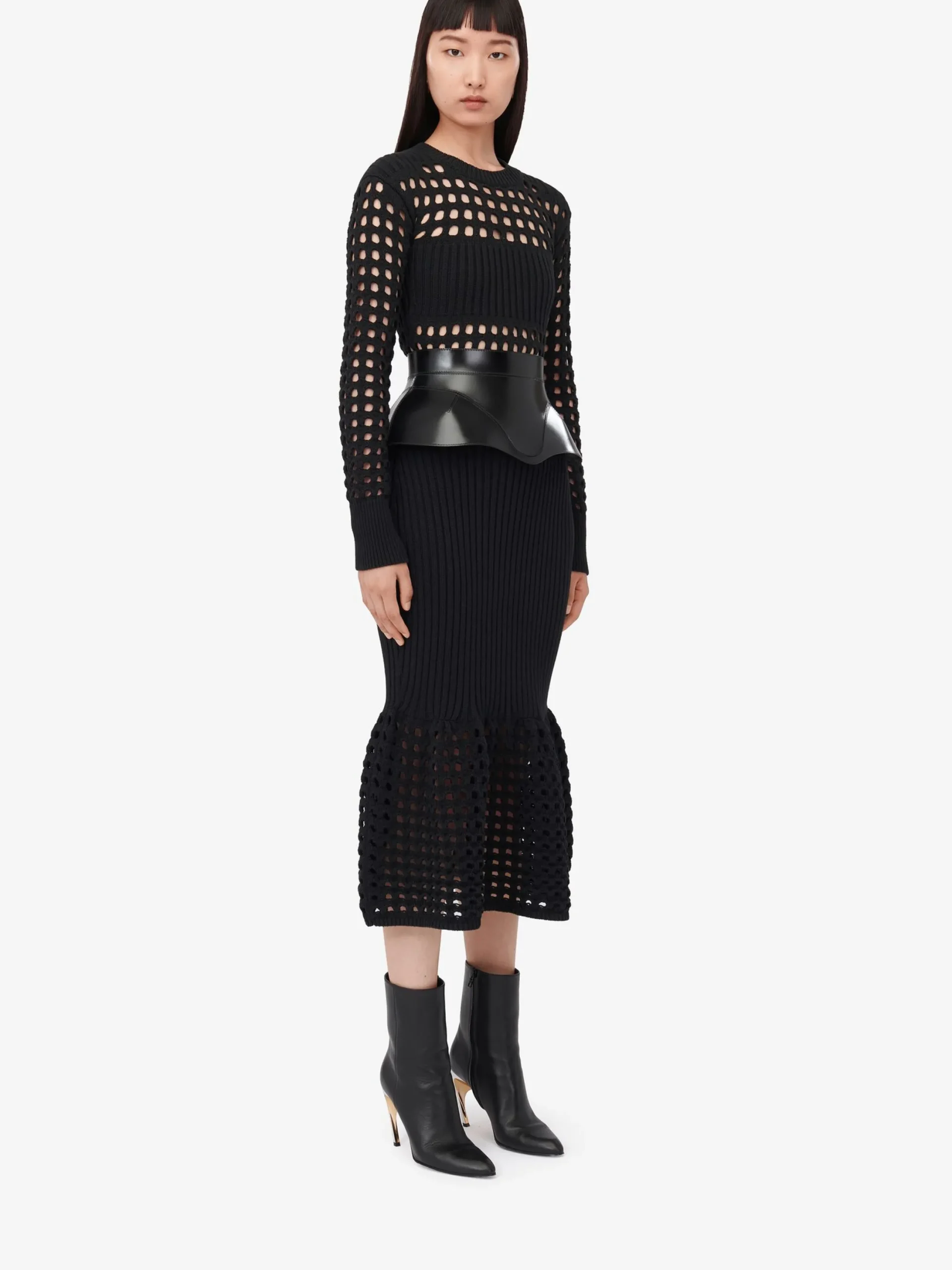 Cheap Alexander McQueen Women's Knitted Mesh Midi Dress in Black
