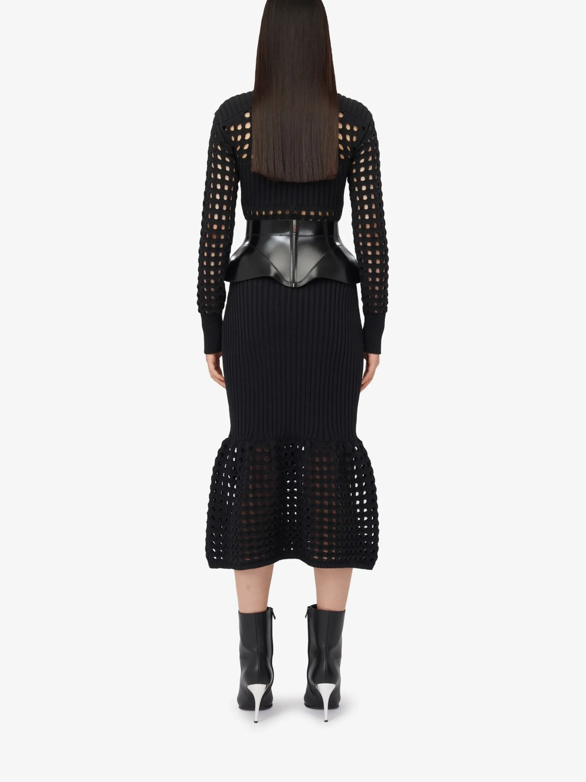 Cheap Alexander McQueen Women's Knitted Mesh Midi Dress in Black