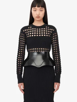 Cheap Alexander McQueen Women's Knitted Mesh Midi Dress in Black