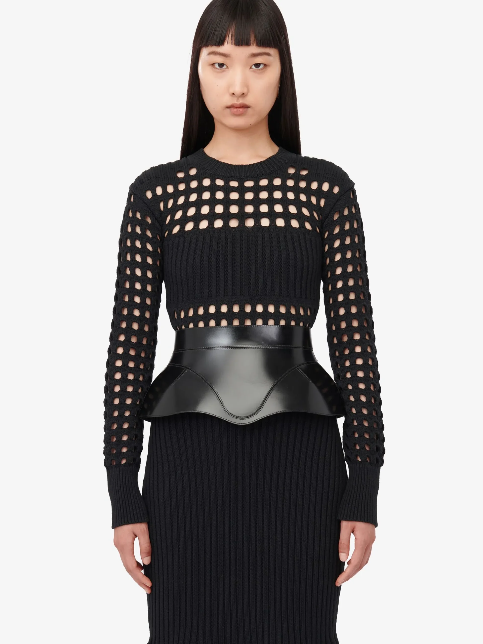 Cheap Alexander McQueen Women's Knitted Mesh Midi Dress in Black