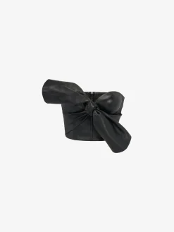 Shop Alexander McQueen Women's Knotted Bow Leather Corset in Black