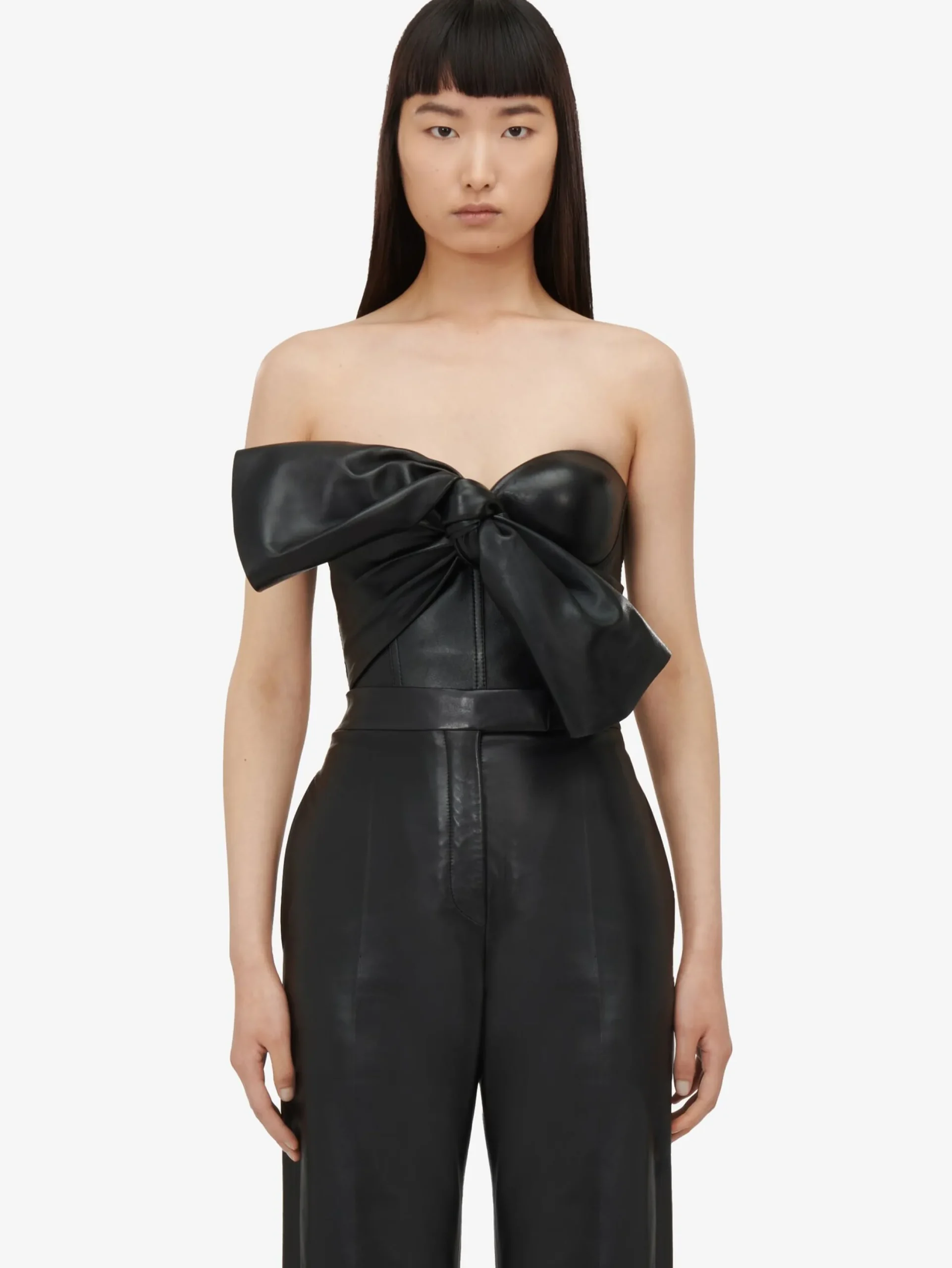 Shop Alexander McQueen Women's Knotted Bow Leather Corset in Black