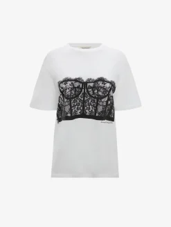 Shop Alexander McQueen Women's Lace Corset T-shirt in White