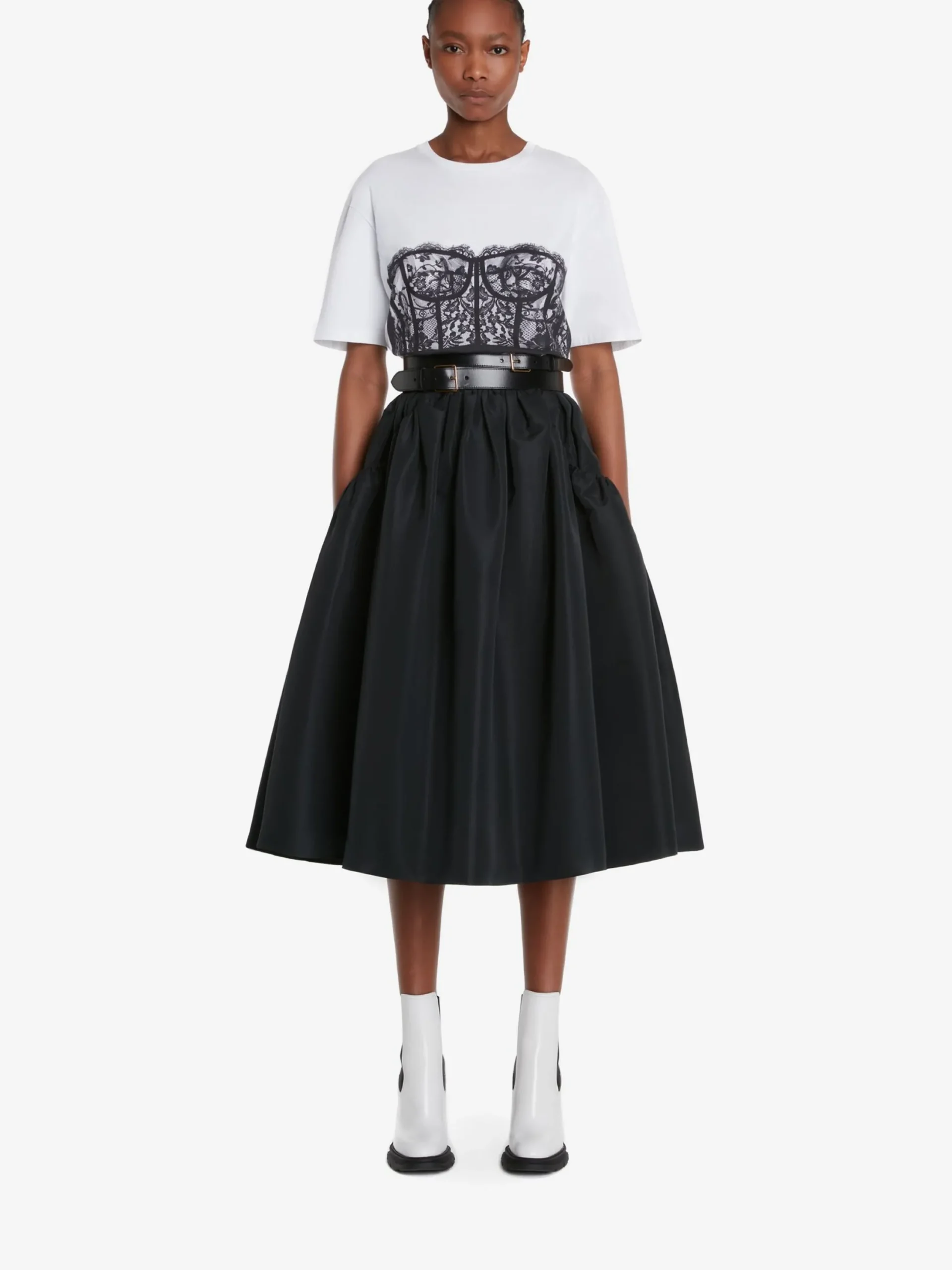 Shop Alexander McQueen Women's Lace Corset T-shirt in White