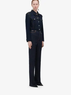 Sale Alexander McQueen Women's Lace Detail Cropped Jacket in Denim