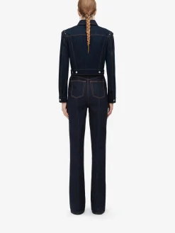 Sale Alexander McQueen Women's Lace Detail Cropped Jacket in Denim