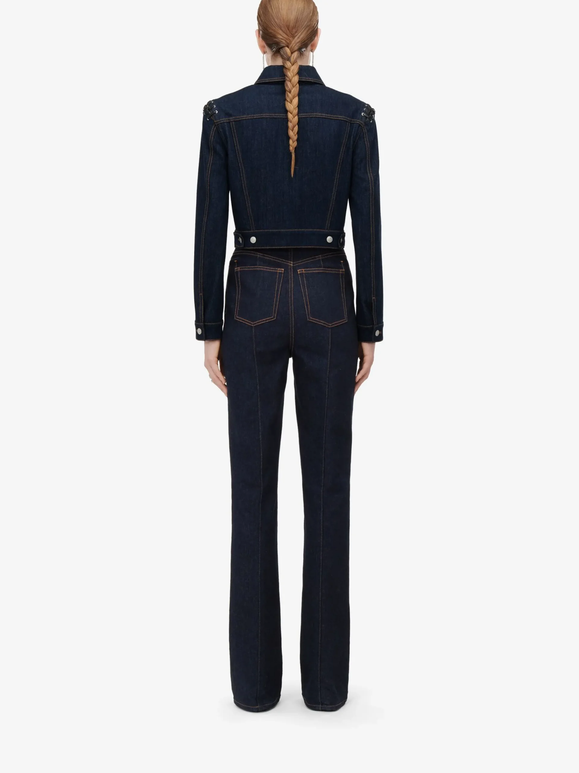 Sale Alexander McQueen Women's Lace Detail Cropped Jacket in Denim